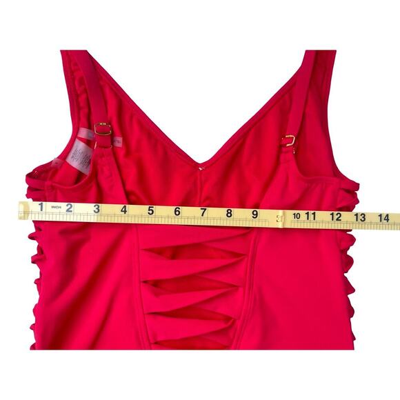 Bleu Rod Beattie Red Americana One Piece Swimsuit Side Back Lace Down Detail - 8 - Picture 8 of 12